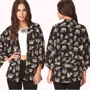 Forever 21 Tiger Kimono Black/Cream Medium